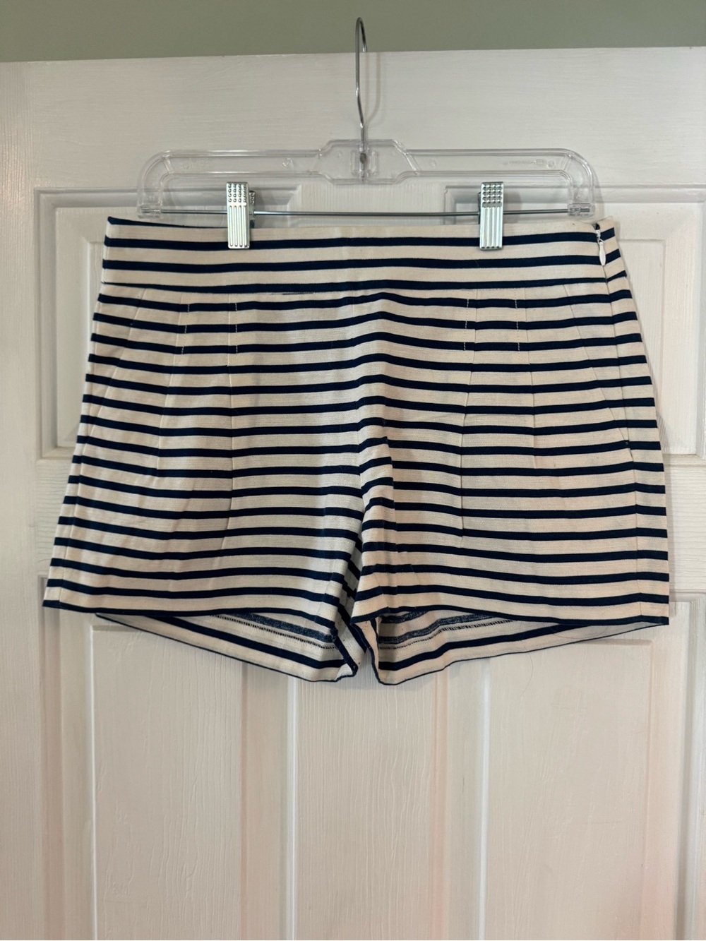 J. Crew Navy and Cream Striped High-Waist Shorts